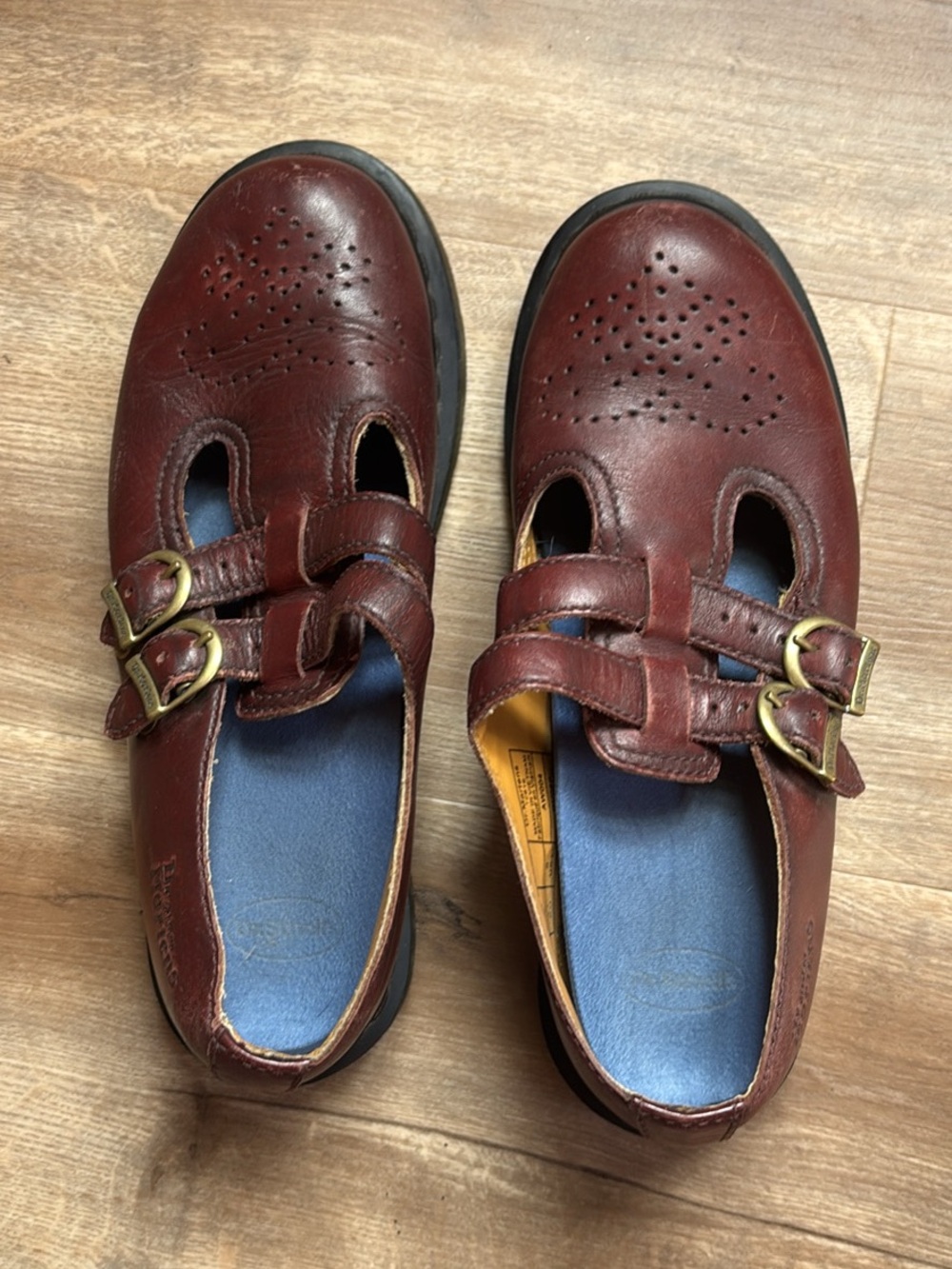 Vintage Dr. Martens Burgundy Leather Double-Buckle Mary Jane Shoes